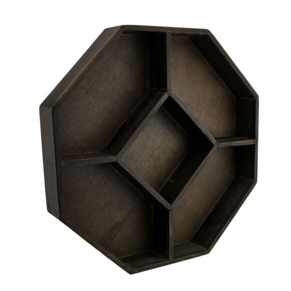 Dark Brown Wooden Geometric Hexagon Crystal Display Shelf - Picture 1 of 4